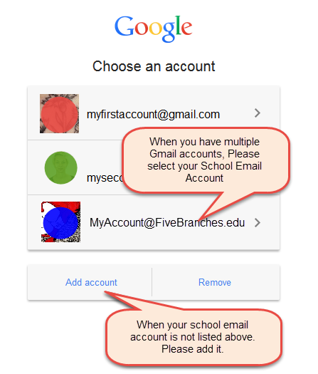 select your school email account